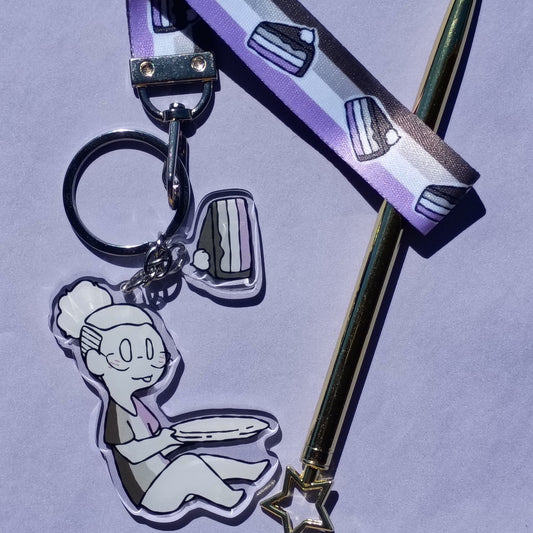 Asexual cake lanyard & keychain